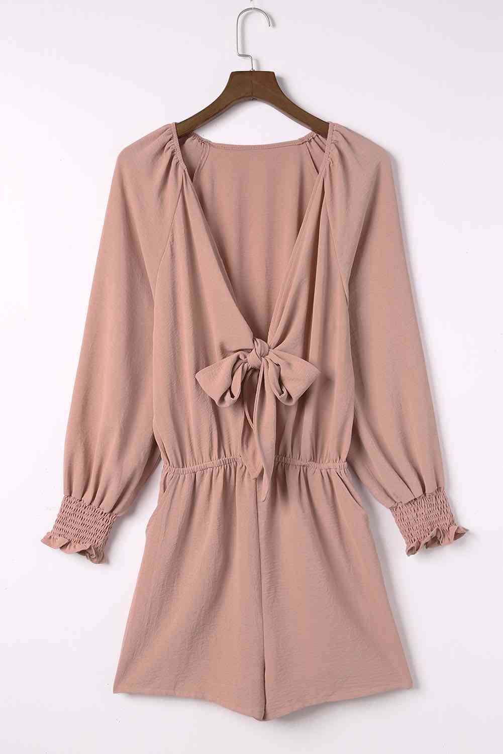 Tied Flounce Sleeve Plunge Romper