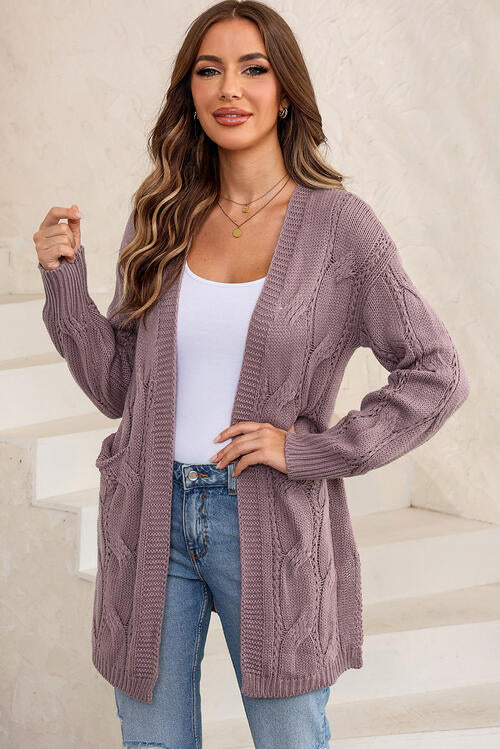 Cable-Knit Dropped Shoulder Cardigan - MegaSuperStar