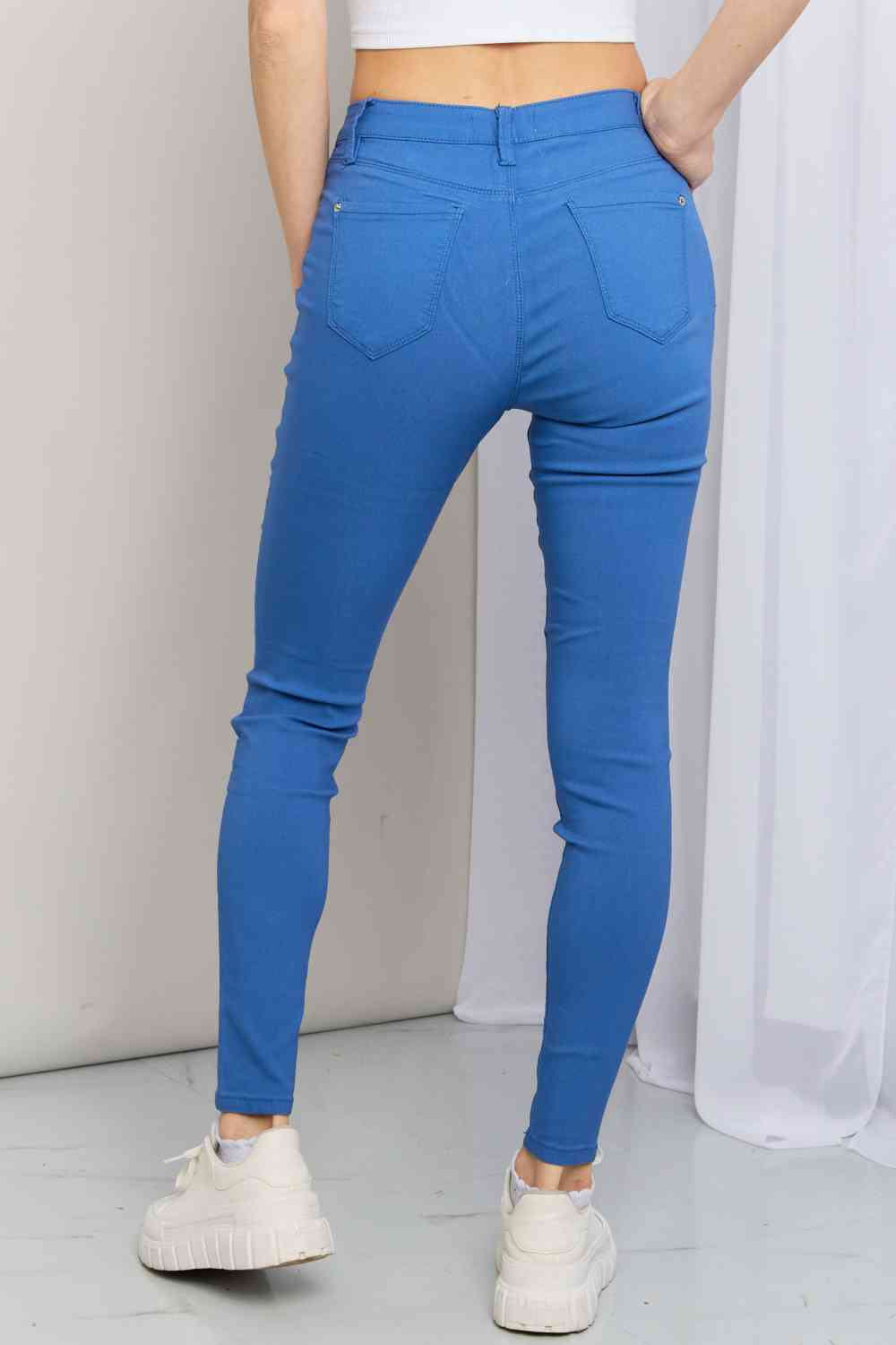 YMI Jeanswear Kate Hyper-Stretch Full Size Mid-Rise Skinny Jeans in Electric Blue - MegaSuperStar