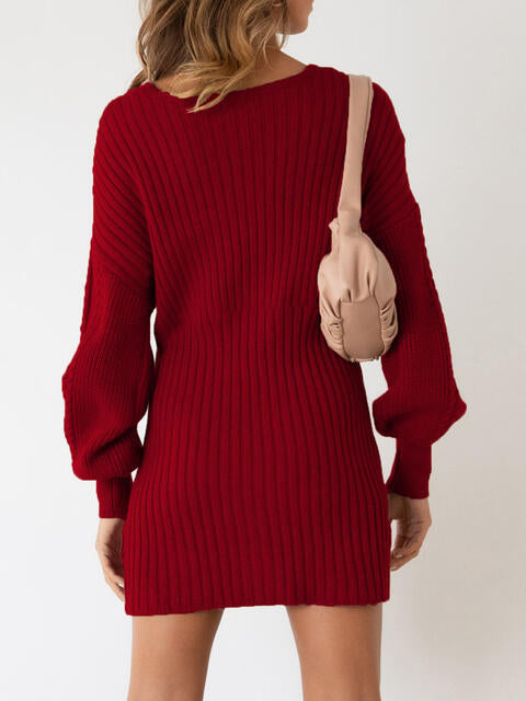 Surplice Neck Long Sleeve Sweater Dress