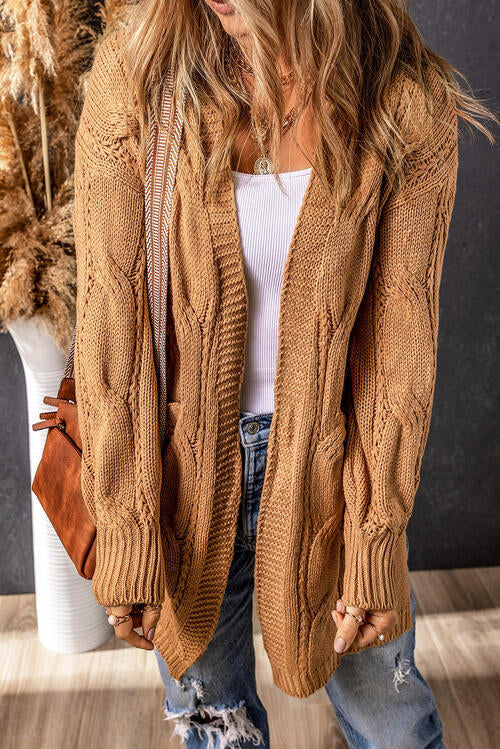 Cable-Knit Dropped Shoulder Cardigan - MegaSuperStar