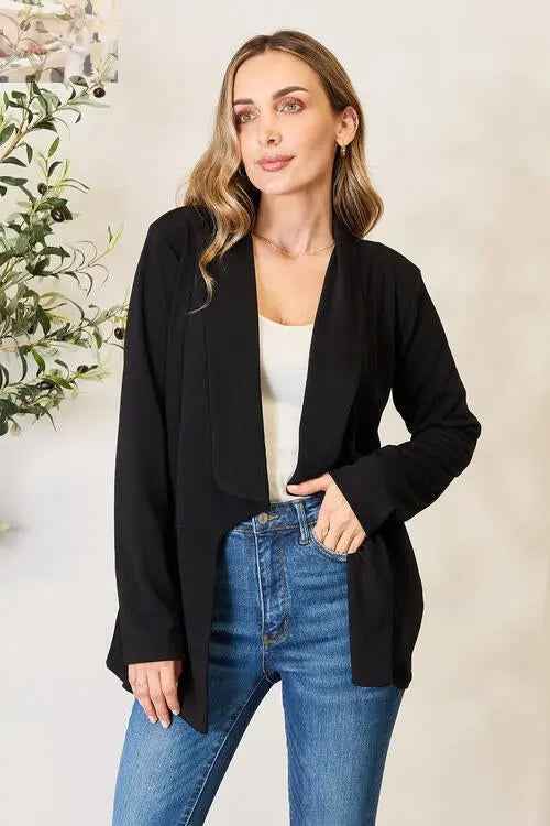 Heimish Long Sleeve Blazer - Full Size Open Front Blazer for Stylish Comfort - MegaSuperStar