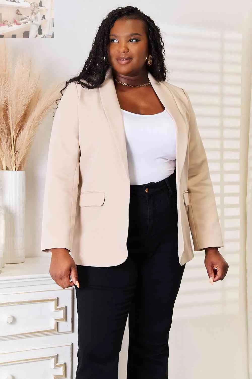 Shawl Collar Long Sleeve Blazer for Elegant Style and Versatile Wear - MegaSuperStar