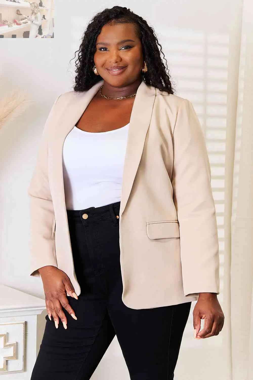 Shawl Collar Long Sleeve Blazer for Elegant Style and Versatile Wear - MegaSuperStar