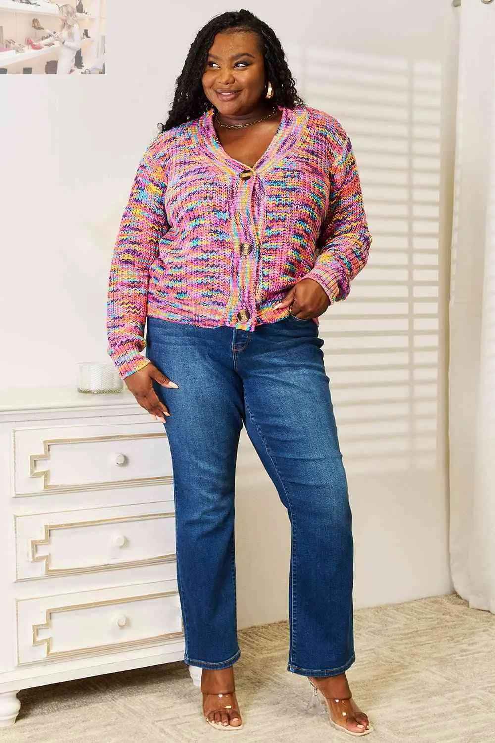 Woven Right V - Neck Cardigan - Long Sleeve Cozy Style - MegaSuperStar