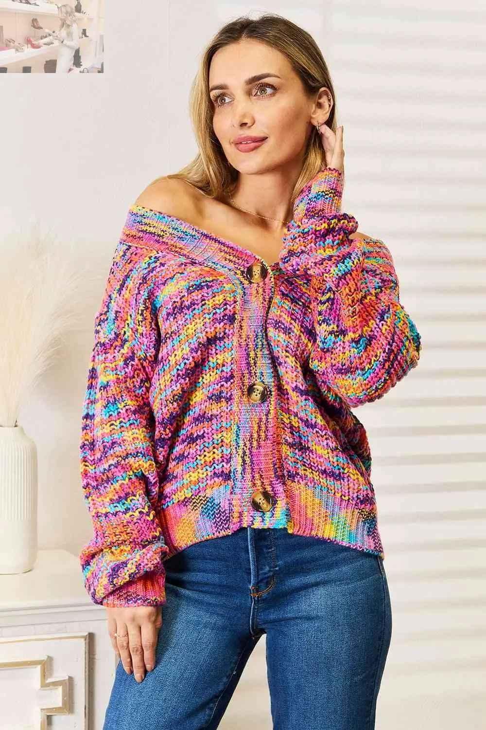 Woven Right V - Neck Cardigan - Long Sleeve Cozy Style - MegaSuperStar