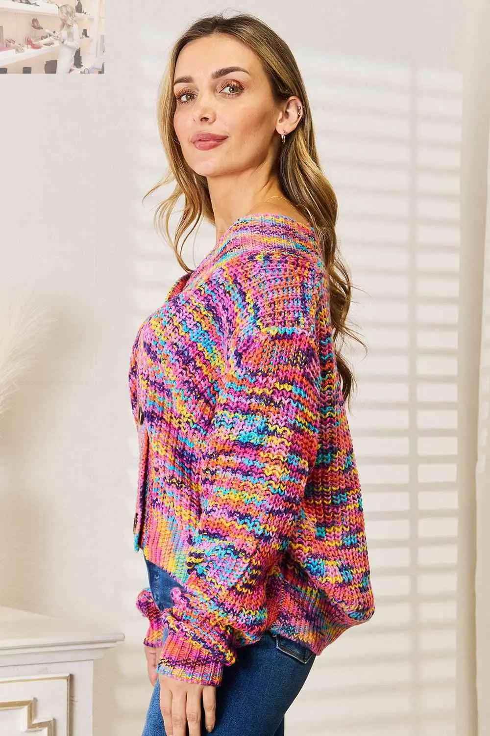 Woven Right V - Neck Cardigan - Long Sleeve Cozy Style - MegaSuperStar