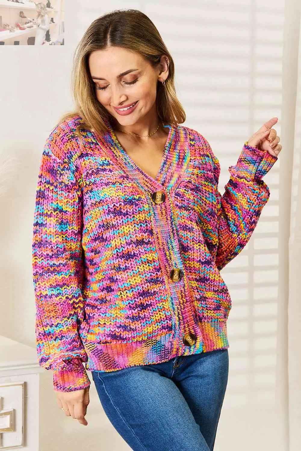 Woven Right V - Neck Cardigan - Long Sleeve Cozy Style - MegaSuperStar