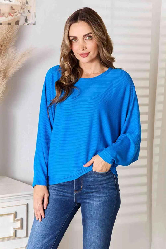 Zenana Batwing Sleeve Blouse - Full Size Round Neck Style - MegaSuperStar